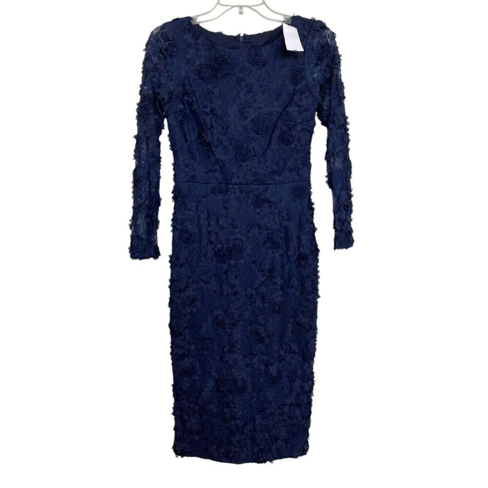 Xscape Dress Womens Size 2 Blue Floral Lace Long Sleeve‎
